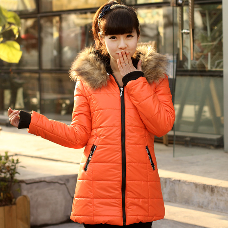 Factory clearance sale promo girls hooded long sweet fur collar jacket slim fit cotton candy-colored women's tide