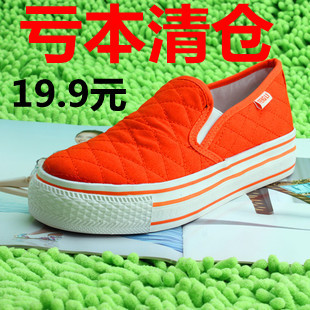  锋力韩版潮一脚蹬新品懒人鞋 厚底松糕低帮布鞋休闲鞋 帆布鞋女鞋
