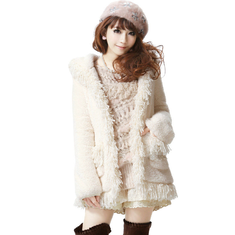 Love fish 2013 spring new style Japanese sweet lamb fluffy coat of cashmere wool coat thin coat