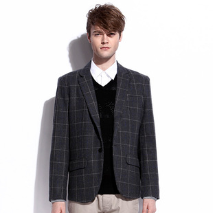  卡宾正品「春」春装含羊毛格子修身休闲男西服外套B/3121133043
