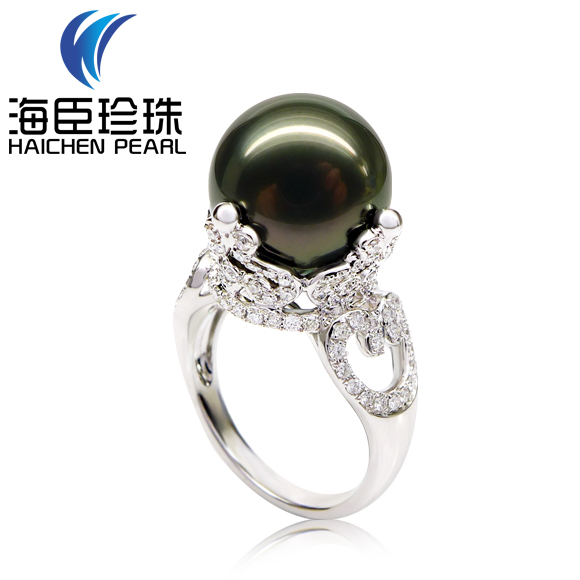 海臣珍珠 精品绿黑大溪地黑珍珠戒指香港精工18K金钻12.0mmTCJ621|msdalam kategori barang kemas/berlian/Emerald/emas, mutiara asli (baru), barang kemas - dari Buy2taobao.com untuk memberikan perkhidmatan ejen Taobao profesional membeli