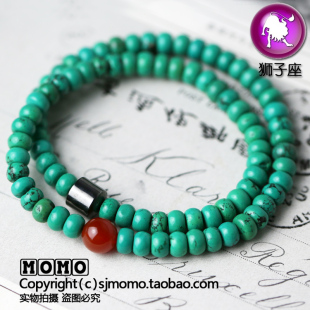  女巫年星座开运手环 狮子座女款 扁珠蓝绿松石聚合能量手环