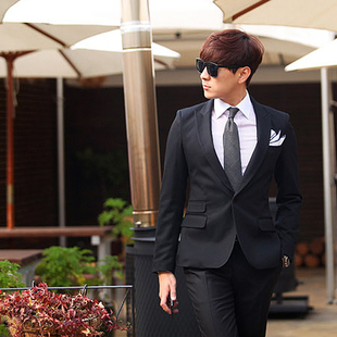  韩版西服套装 黑色 韩版修身西装时尚休闲三件套 HD00040