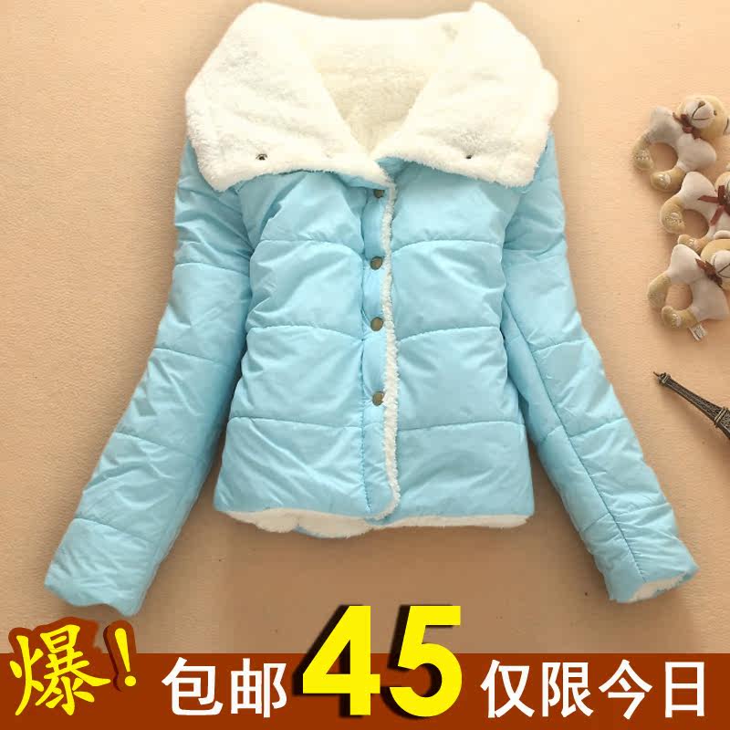 2013秋冬装新款女装棉服甜美口袋加绒加厚长袖羊羔绒棉衣短外套女