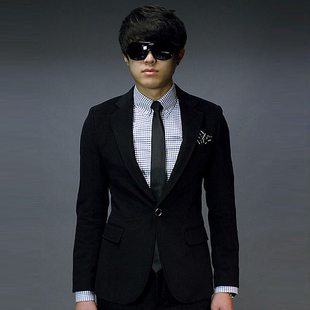  韩版西服套装 黑色 韩版修身西装时尚休闲两件套件套 HD00025