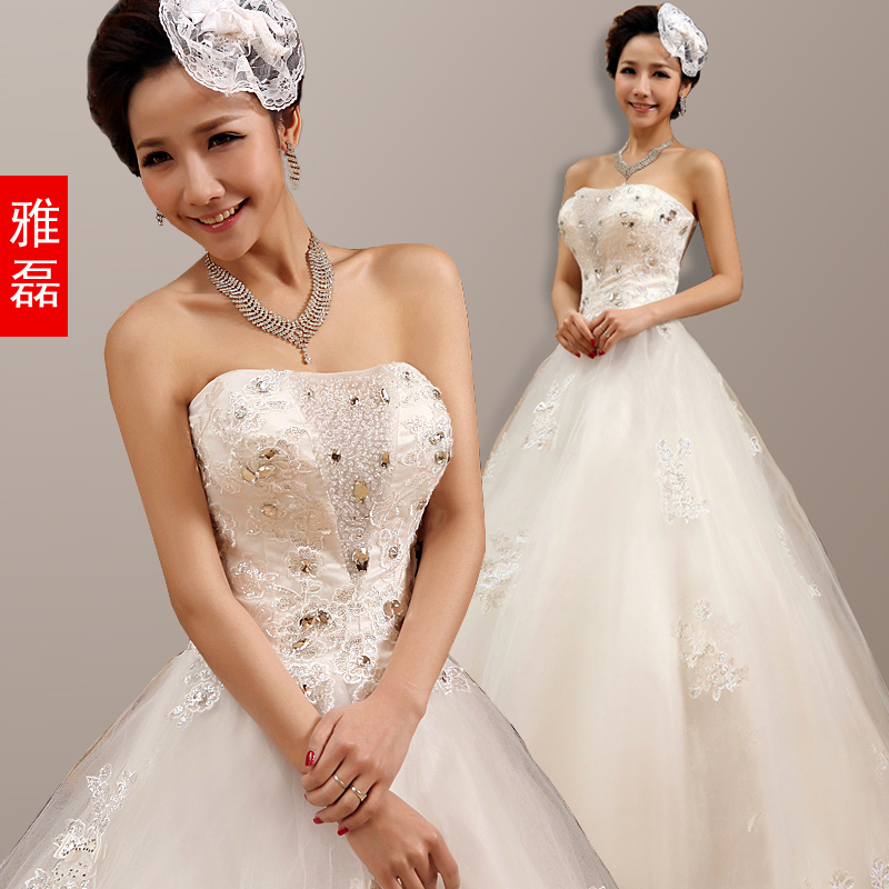 韩版婚纱时尚公主抹胸绑带结婚婚纱新娘大码婚纱显瘦新款2013齐地 韩版婚纱时尚公主抹胸绑带结婚婚纱新娘大码婚纱显瘦新款2013齐地