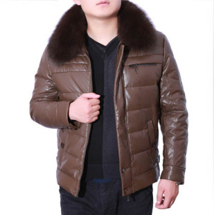 七匹狼羽绒服男正品清仓 中年男士PU皮狐狸毛领加厚外套冬装特价