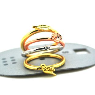  欧美外贸原单B32：时尚 精美 一板4枚树叶花朵小鸟镶钻戒指F156