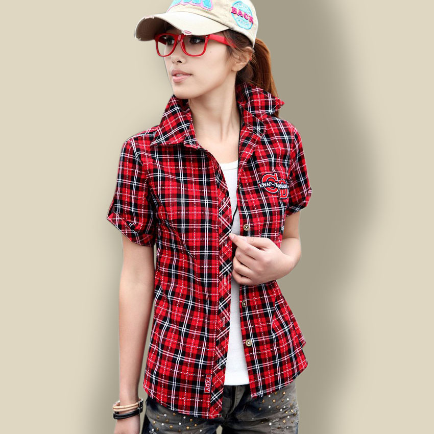 少女装格子衬衫可爱...