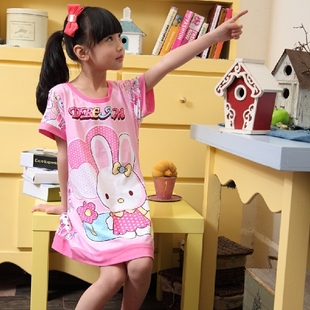  包邮纯棉儿童睡衣女童夏季款睡裙短袖亲子童装小孩大男女童家居服