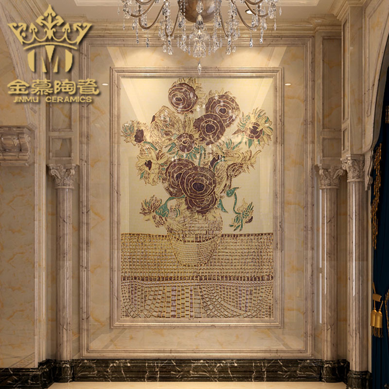 金慕镀金抛晶砖墙面拼图瓷砖背景墙/玄关装饰壁画墙砖梵高向日葵|ruв категории награду материалов, керамическая плитка, полированный кристалл кирпич - от Buy2taobao.com для оказания профессиональной услуги покупки агента Taobao