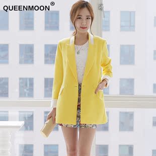  QUEENMOON韩国小西装韩版职业装夏季新款女修身糖果色职业装