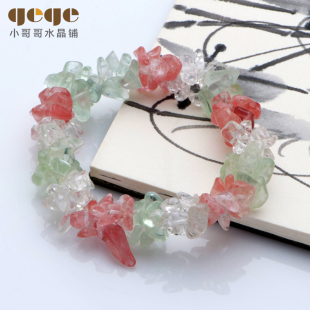  天然红纹石白水晶月光石碎石混搭女手链韩版情人节惊喜礼物送女友