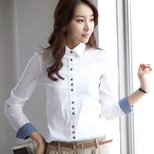 白色衬衫显瘦学生长袖...