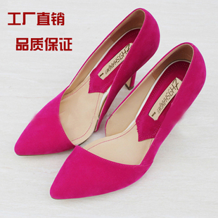  新款ZARA尹恩惠同款欧美夜店侧空尖头单鞋高跟女鞋玫红色婚鞋