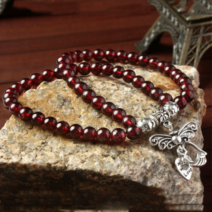  天然水晶 石榴石 2圈手链女 调和气血养颜转运开运 送礼物 包邮