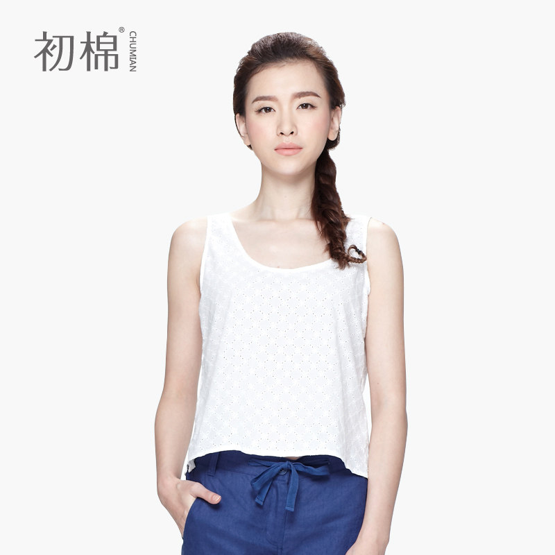 初棉 夏装新品女装 镂空纯色吊带背心 女 打底衫S6661