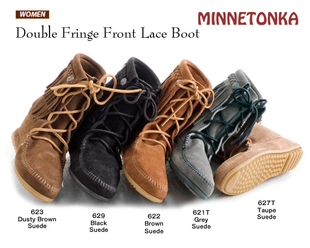  【疯抢】代购正品迷你唐卡女短靴子双层流苏铆钉前系带Minnetonka
