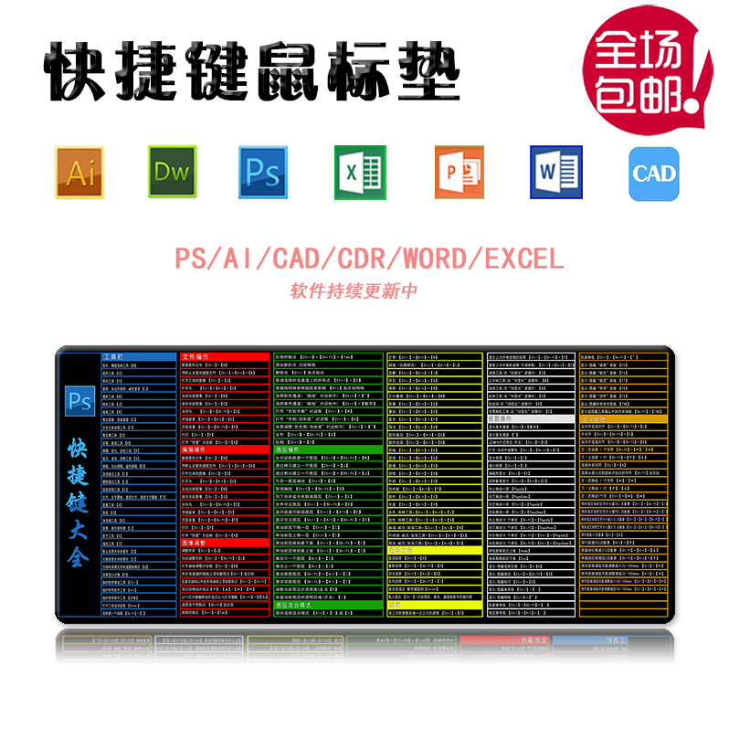 快捷键鼠标垫超大加厚办公游戏PS/AI/CDR/CAD/WORD/PPT定制可水洗在类目 电脑硬件/显示器/电脑周边, 电脑周边, 鼠标垫/贴/腕垫中 - 来自Buy2taobao.com提供专业的淘宝代购服务