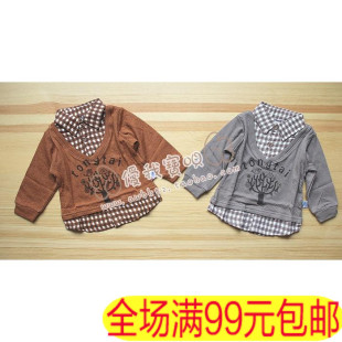  童泰1605翻领假两件套男童长袖T恤宝宝春秋装打底衫童装儿童服装