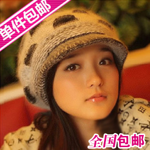  包邮帽子女秋冬天韩版兔毛眼皮毛线帽女士冬天保暖护耳鸭舌针织帽