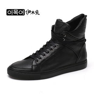  飞轮海同款潮流短筒靴 漆光皮工装靴时尚男靴子英伦高帮鞋男靴子