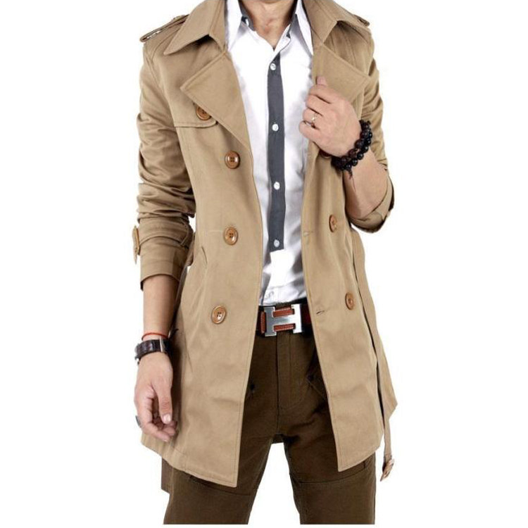 Beautiful Tess nation prestige windbreaker long plus size increased in the male Korean leisure tide lapel trench coat men's