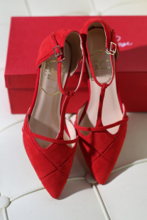  Qianqiu 尖头 舒适高跟鞋 欧美风甜美优雅女鞋 真皮凉鞋复古新款