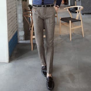  男装春装 时尚麻料高品质优雅男士休闲西裤英伦小西裤修身潮