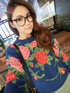  小e家~冬装新款韩国stylenanda清新淑女玫瑰花加厚温暖毛衣A1510