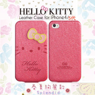  hello kitty iPhone 4/4S 5代手机壳子 可爱卡通保护套 真皮外壳