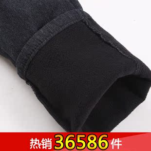  秋冬新款加绒雪花打底裤加厚牛仔小脚铅笔裤女士 韩版