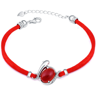  JPF 925纯银蛇年生肖手链 属蛇本命年红绳银饰玛瑙 手链