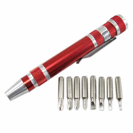 Pencil blade screwdriver metal case with 8 screwdriver head compact and practical