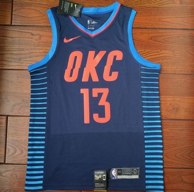 篮球包邮nba 正品雷霆队13号保罗乔治球衣深蓝sw版篮球服877216