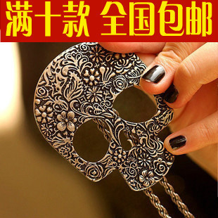  1932 欧美外贸原单饰品 大牌夯货复古哥特骷髅花纹毛衣链项链批发