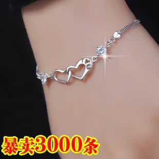 925纯银手链 韩版 时尚银饰品 女 爱心紫水晶手链 情人节生日礼物