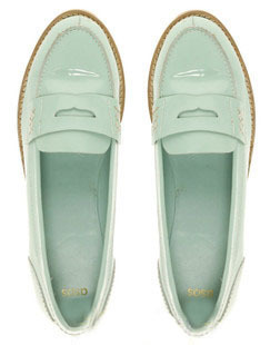  瞳小妞家 新款韩版英伦复古女鞋漆皮亮皮薄荷绿平跟单鞋乐福鞋女