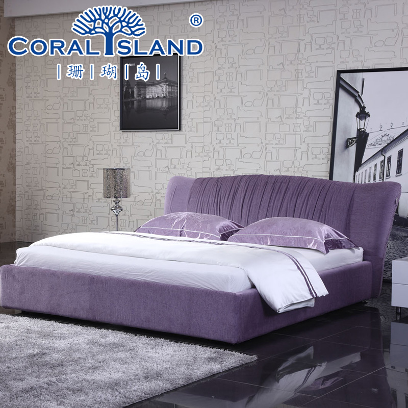 珊瑚岛布床 布艺床双人床 1.8米 现代简约 软床 床 可拆洗
