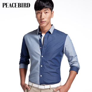  太平鸟男装春装新款正品 95%棉质/男士七分袖衬衫81112116039