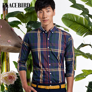  太平鸟男装春装新款 男士时尚长袖衬衫/95%棉质#B2CA31101B0