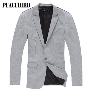  太平鸟男装 春装新款正品 条纹拼接商务休闲西服80312116007