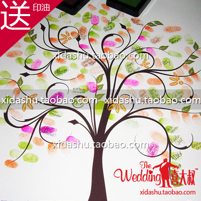 指纹签到树 婚礼指纹 创意签到画 签名册 爱情树 送印油 指纹签到树 婚礼指纹 创意签到画 签名册 爱情树 送印油