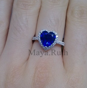  限量情人节礼品物蒂芙尼tiffany蓝宝石戒指海洋之心925银镀白金