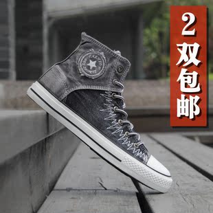  包邮韩版帆布鞋 男 情侣休闲鞋 时尚高帮系带板鞋 潮男鞋情侣鞋子