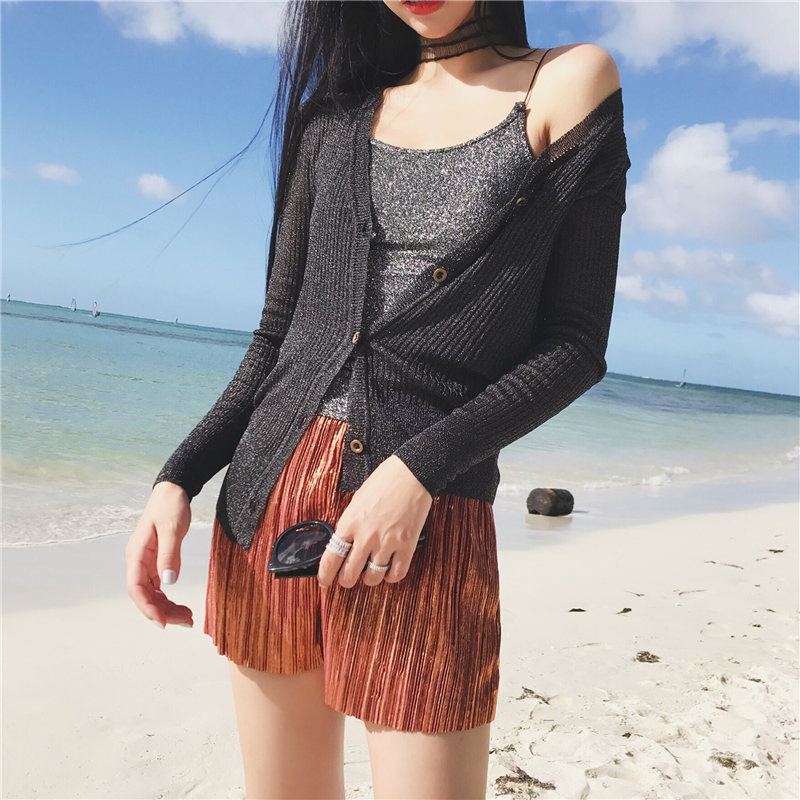 景亦 春夏装新款薄款针织衫女开衫长袖V领外搭短款毛衣小披肩外套