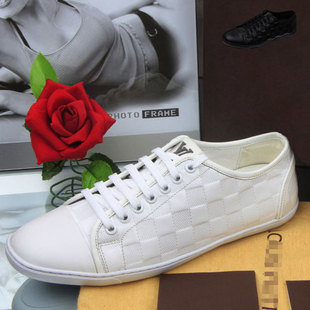  春季新款 韩版男士真皮低帮鞋 时尚格纹系带休闲板鞋 潮鞋男