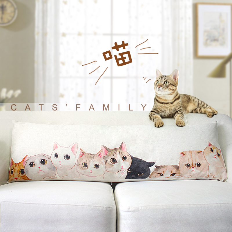 Kitty pattern lovely sofa Strip Pillow Bedside Cushion Large rectangle Cotton and hemp Pillows Washablein the Home Fabric , Pillow/Pillow category - from Buy2taobao.com to provide professional Taobao agent buy service