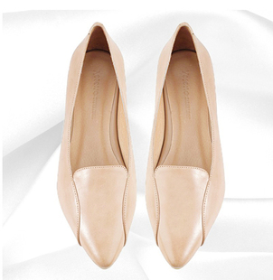  春季新款 欧美休闲低跟 尖头 英伦 羊皮单鞋 女鞋低跟鞋 裸色