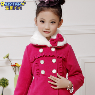  女童呢子大衣 新款外套童装中大新年装韩版加棉冬装儿童大衣